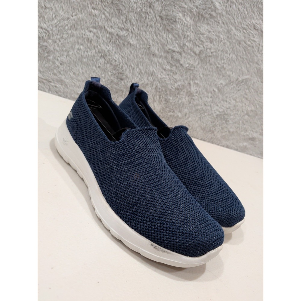 Skechers Womens Blue White Slip-On Knit Upper Sneakers 124187 Sz 7